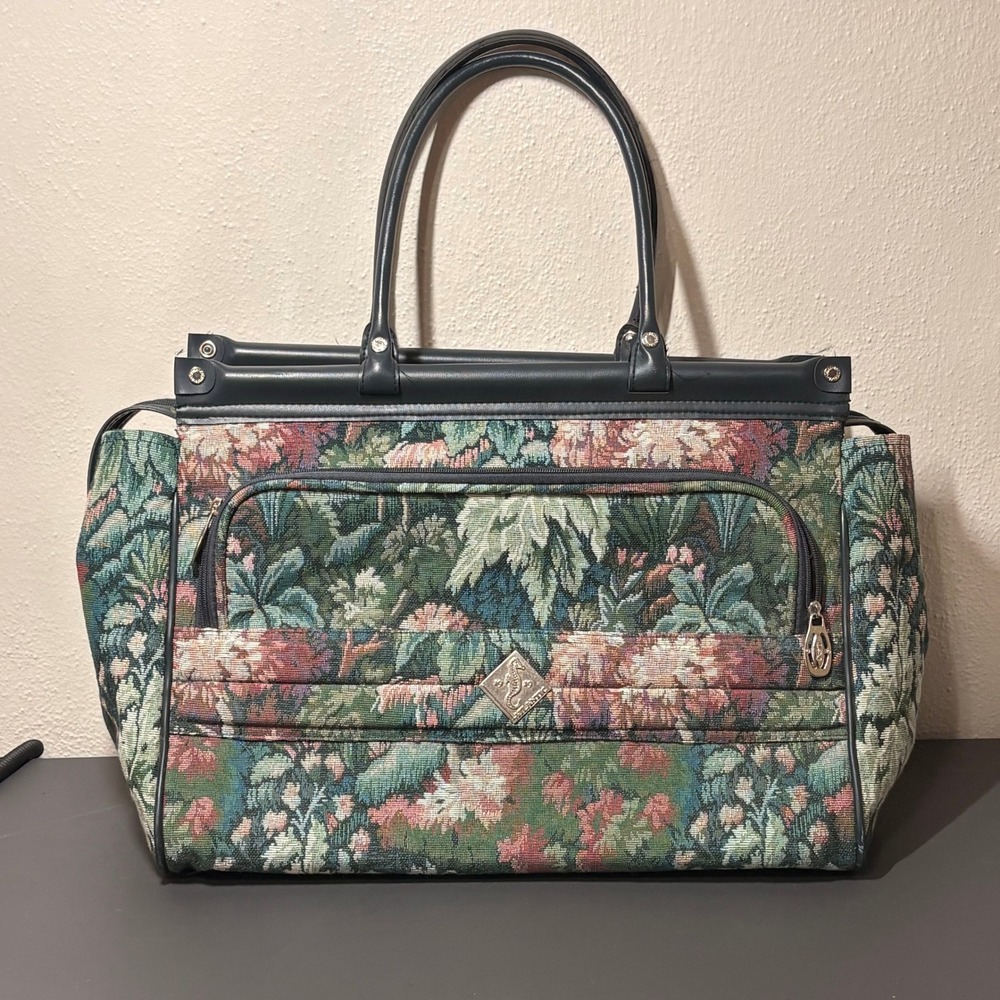Atlantic Tapestry Travel Bag Womens Large Floral Green Excellent Vintage Carryon
